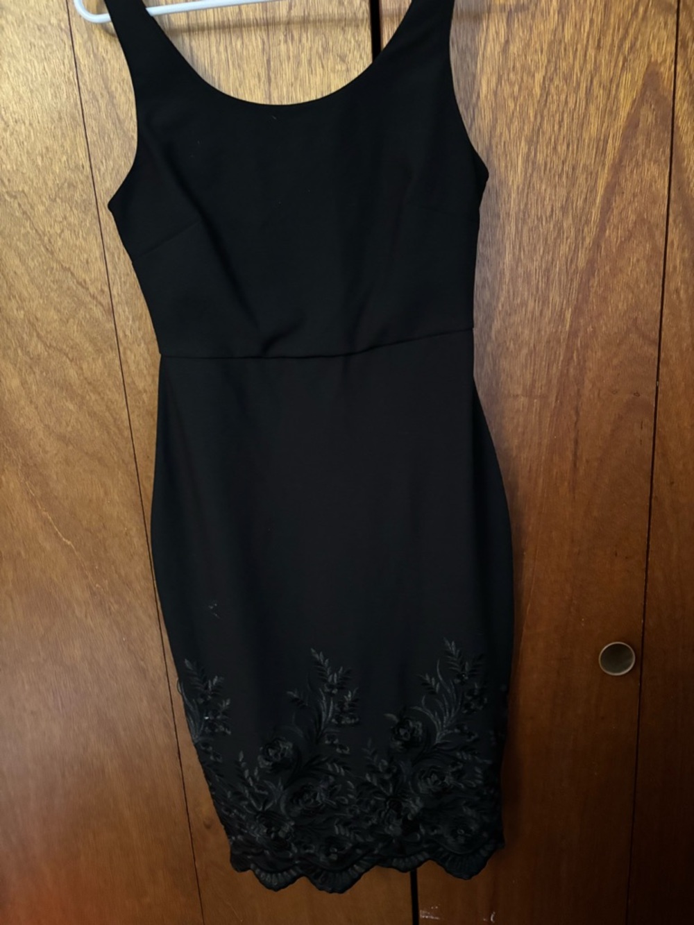 Betsey Johnson Black Sleeveless Midi Dress with Embroidered Hem